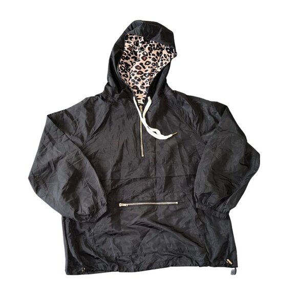 Black Windbreaker Rain jacket Leopard Print Hoodie - Picture 2 of 11